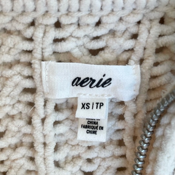 Aerie Cream Cable Car Quarter Zip Oversized Soft Knit Chenille Sweater - Picture 11 of 13
